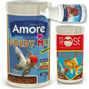 Japon Balığı Yemi 1000+250 ml ve Su Berraklaştırıcı Seti, Goldy Mix ve Rose Goldi Red