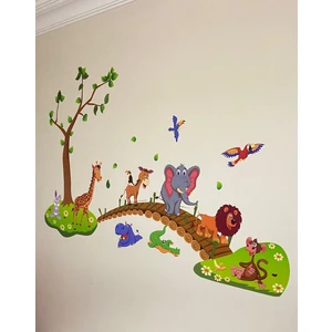Köprüdeki Sevimli Hayvanlar Aslan Fil Zürafa Çocuk ve Bebek Odası Duvar Dekor Süsleme Sticker