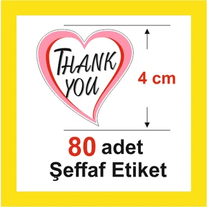 80 Adet Şeffaf Thank You Sticker Teşekkürler Etiketi