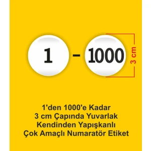 1-1000 Genel Amaçlı Numara Etiketi