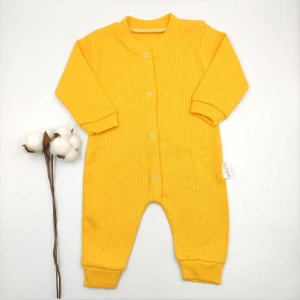 Bebek Star Fitilli Uzun Kollu Hardal %100 Cotton Bebek Tulumu