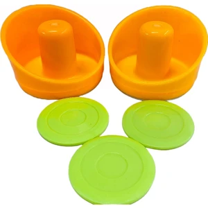 Star Game 2 Adet Turuncu Renk Air Hockey Elcik ve 3 Adet Sarı Renk Disk - Havalı Hockey Tokacı ve Diskleri