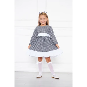 Moda Lippa Siyah Pötikareli Beyaz Fırfır Detaylı Kuşaklı Kız Çocuk Elbise