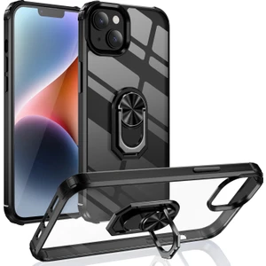 Apple Iphone 14 Kılıf Silikon Kenarlı Yüzüklü Manyetik Mola Kapak