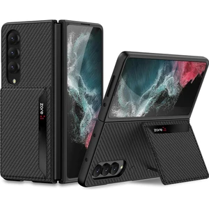 Samsung Galaxy Z Fold 4 Kılıf Karbon Desenli Kartlıklı Kıpta Kapak