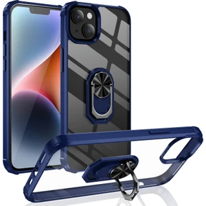 Apple Iphone 14 Kılıf Silikon Kenarlı Yüzüklü Manyetik Mola Kapak