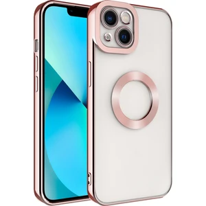 Apple iPhone 14 Plus Kılıf Renkli Kenarlı Parlak Logosu Açık Omega Silikon