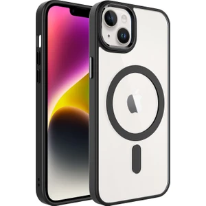 Apple iPhone 14 Plus Kılıf Silikon Kenarlı Magsafeli Kamera Korumalı Krom Kapak