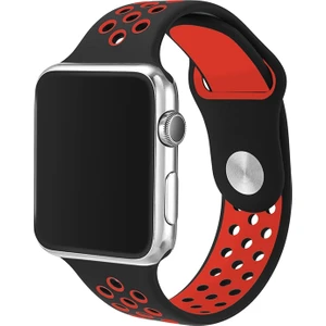 Apple Watch Ultra 49 mm Için Delikli Renkli Spor Silikon Kordon-Kayış Siyah-Kırmızı