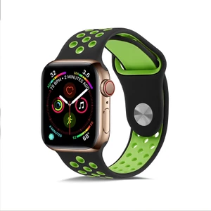 Apple Watch Ultra 49 mm Için Delikli Renkli Spor Silikon Kordon-Kayış Siyah-Yeşil