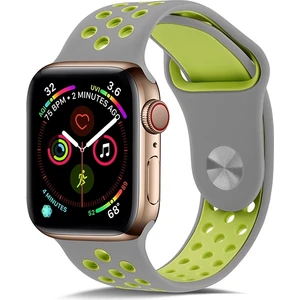 Apple Watch Ultra 49 mm Için Delikli Renkli Spor Silikon Kordon-Kayış Gri-Yeşil