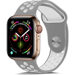 Apple Watch Ultra 49 mm Için Delikli Renkli Spor Silikon Kordon-Kayış Gri-Beyaz