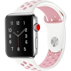 Apple Watch Ultra 49 mm Için Delikli Renkli Spor Silikon Kordon-Kayış Beyaz-Pembe
