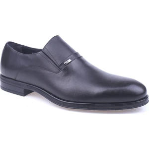 2907 Erkek Siyah Hakiki Deri Bağcıksız Klasik Ayakkabı