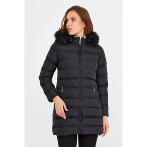 Kadın Siyah Peluşlu Microgelli Şişme Mont