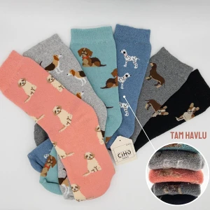 Ciho Socks Daily 6 Çift Kadın Tam Havlu Yumuşak Eğlenceli Köpek Desenler Kışlık Soket Çorap