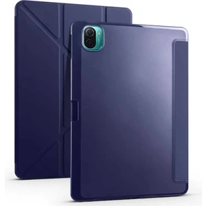 Case 4U Xiaomi Mi Pad 5 Kılıf Kalem Bölmeli Tri Folding Smart Standlı Pu Deri Arkası Yumuşak Silikon 360 Tam Koruma Lacivert