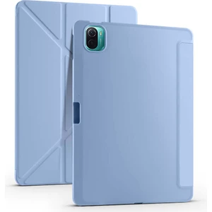 Case 4U Xiaomi Mi Pad 5 Kılıf Kalem Bölmeli Tri Folding Smart Standlı Pu Deri Arkası Yumuşak Silikon 360 Tam Koruma Mavi
