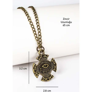 Ornate Mistik Göz Figürlü Gothic Kolye Antik Sarı Klasik Zincir