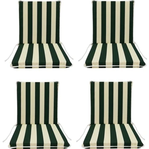 Sandalye Minderi 4 Adet Bağcıklı Bahçe Minderi Arkalıklı (Yeşil-Beyaz)Yıkanabilir