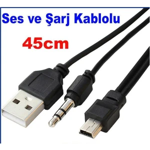 Bluetooth Speaker,mp3 Için 5pin Mini USB ile 3.5mm Aux Jak /erkek USB 2 In 1 Şarj ve Ses Kablosu