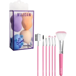 4'lü Armut Sünger Seti + 7'li Poşetli Fırça Seti Pembe