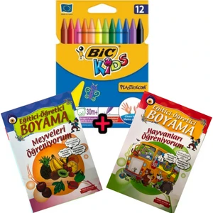 Eğlenceli Boyama Seti (Bic Kids 12'li Pastel Boya + 2 Boyama Kitabı)