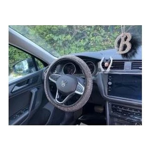 Geçirmeli Direksiyon Kılıfı Gümüş Taşlı