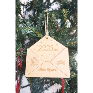 Zarf Şeklinde Ahşap Özel Üretim Yılbaşı Ağaç Süsü 2023 Dilek Listesi