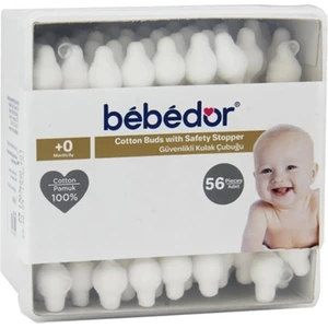 Güvenlikli İnce Uçlu Kulak Çubuğu - %100 Pamuk, Yenidoğanlar için (0-3 Yaş), 56 Adet, Emniyetli Tasarım