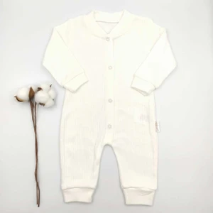 Bebek Star Fitilli Uzun Kollu Krem %100 Cotton Bebek Tulumu