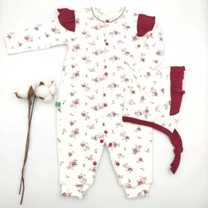 Bebek Star Organik Kaşkorse Şapkalı Çiçekli Bordo Kız Bebek Tulumu %100 Cotton