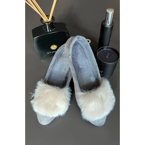 Renkli Butik Kürk Detaylı Şık Kadın Ev Ayakkabısı
