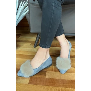 Renkli Butik Kürk Detaylı Şık Kadın Ev Ayakkabısı