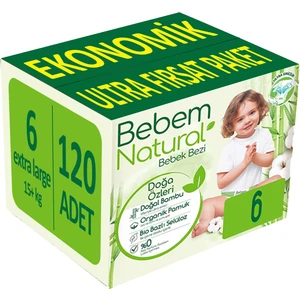 Bebem Bebek Bezi Natural Beden:6 (15+Kg) Extra Large 120 Adet Ekonomik Ultra Fırsat Pk