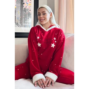 Pijama Evi Kırmızı Everyday Magic Desenli Kapşonlu  Peluş Polar Pijama