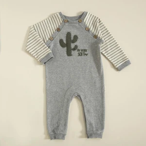 Kaktüs Baskılı Tulum Gri Melanj