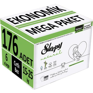 Bebek Bezi Natural Beden:6 (15-25KG) x Large 176 Adet Ekonomik Mega Pk