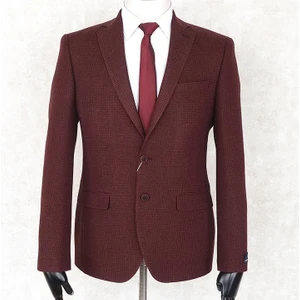 Jan Carlucci Yünlü Erkek Regular Fit Mono Yaka Bordo Drop 6 Tek Ceket