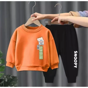 Amor Man Bisiklet Yaka Snoopy Baskılı %100 Pamuk Tam Kışlık Özel Tasarım Erkek Çocuk Eşofman Takımı