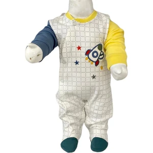 Aziz Bebe Uzay Desenli Çıtçıtlı Ayaklı (Patikli) Tulum 0-6 Ay