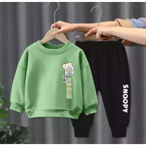 Amor Man Özel Tasarım Bisiklet Yaka Snoopy Baskılı 3iplik Şardonlu %100 Pamuk Erkek Çocuk  Eşofman Takımı