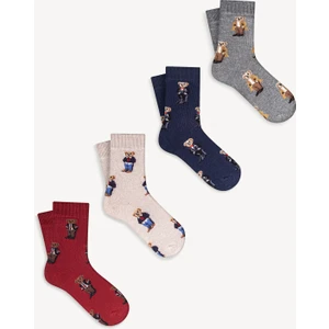 Mono Socks - 4'lü Çocuk Çoklu Teddy Bear Pamuklu Çorap