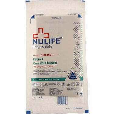Nulıfe Lateks Cerrahi Eldiven Steril Pudrasız- 7.5 Numara- 1 Kutu (50