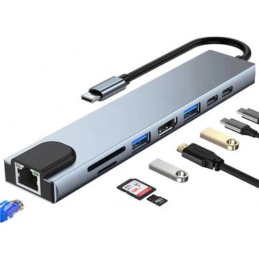 Macbook Uyumlu Type-C™ To 4K HDMI Tv Projeksiyon Ultra Hd 1080P 2* Type-C 2* USB 3.0 Ethernet Lan