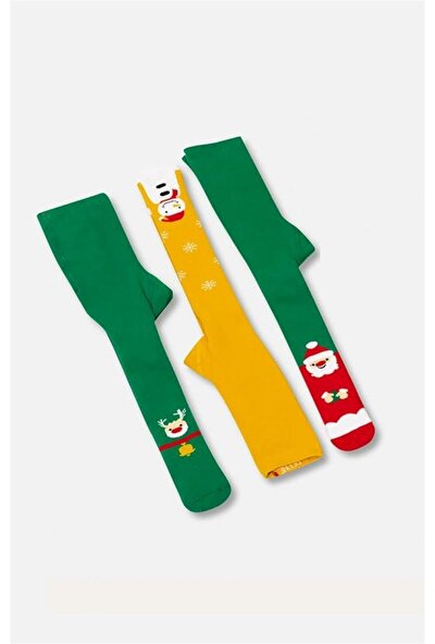 Defne Noel Baba Konseptli Kışlık Unisex Bebek Havlu Külotlu Çorap 3'lü Paket