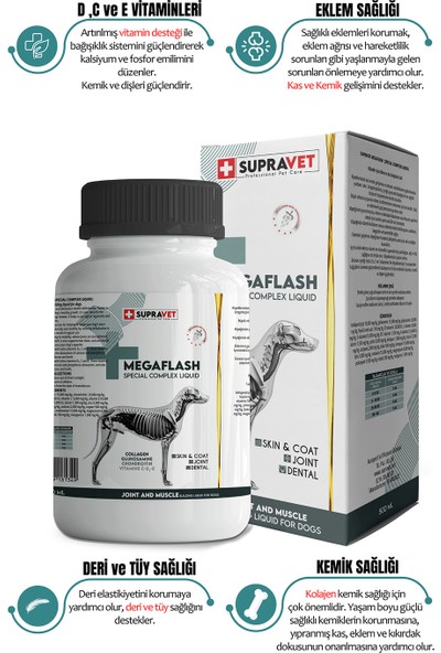 Supra Vet Köpekler Için Eklem ve Kas Geliştirici Likit Megaflash +Xxl 500 ml (Special Complex Liquid)