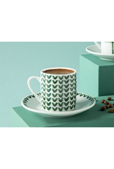 English Home Leno Porselen 2'li Kahve Fincan Takımı 80 ml Yeşil