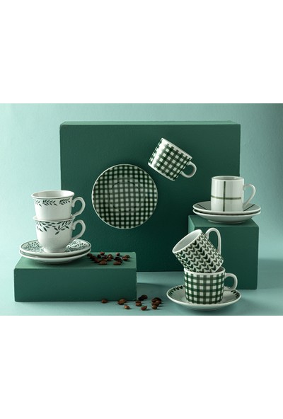 English Home Leno Porselen 2'li Kahve Fincan Takımı 80 ml Yeşil