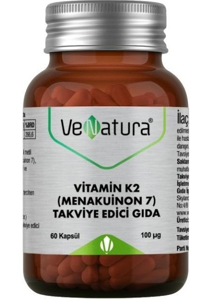 Vitamin K2 (Menakuinon 7) Içeren Takviye Edici Gıda 60 Kapsül